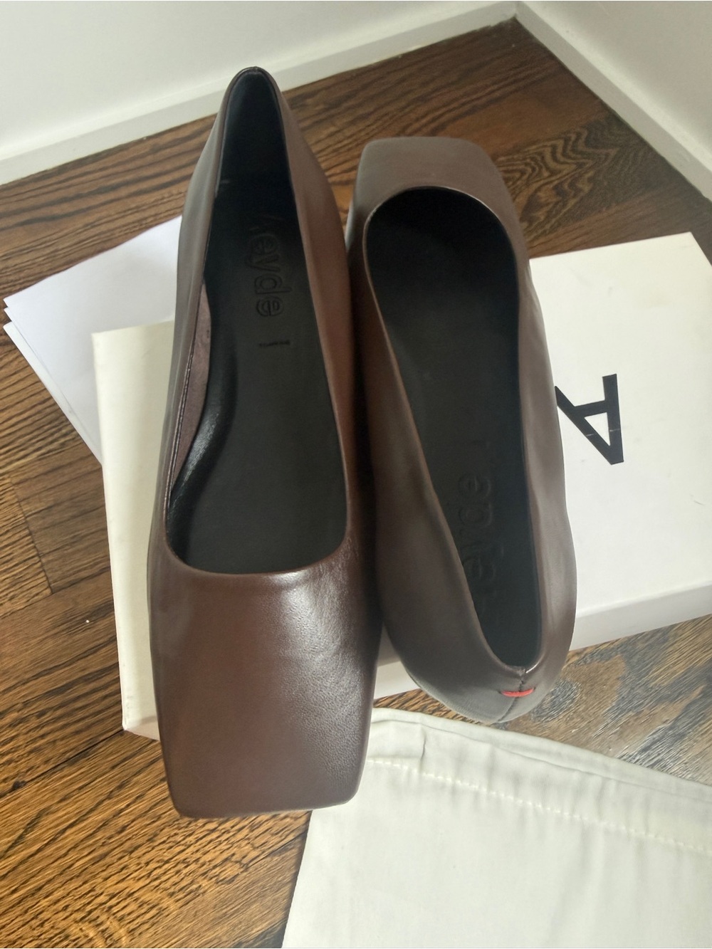 Aeyde Brown Leather Square-Toe Ballet Flat Matti Napa leather ballet Sz 40 - Picture 10 of 12